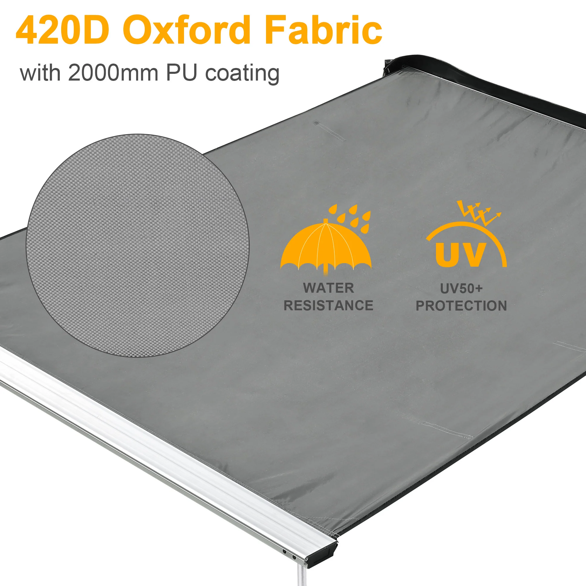 Yescom 7.6x8.5Ft Car Side Awning Rooftop Pull Out Tent Shelter Sun Shade SUV Outdoor Camping Grey