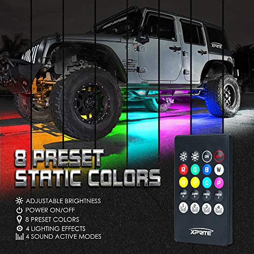 Xprite Car Underglow Neon Accent Strip Lights Kit 8 Color Sound Active Function and Wireless Remote Control 4 PCs LED Underbody