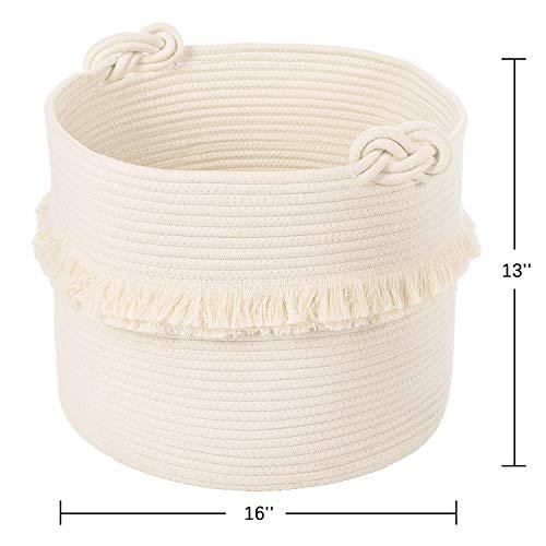 cherrynow large woven storage baskets - 16&s;&s; x 13&s;&s; cotton rope decorative hamper for nursery, toys, blankets, and laundry, c