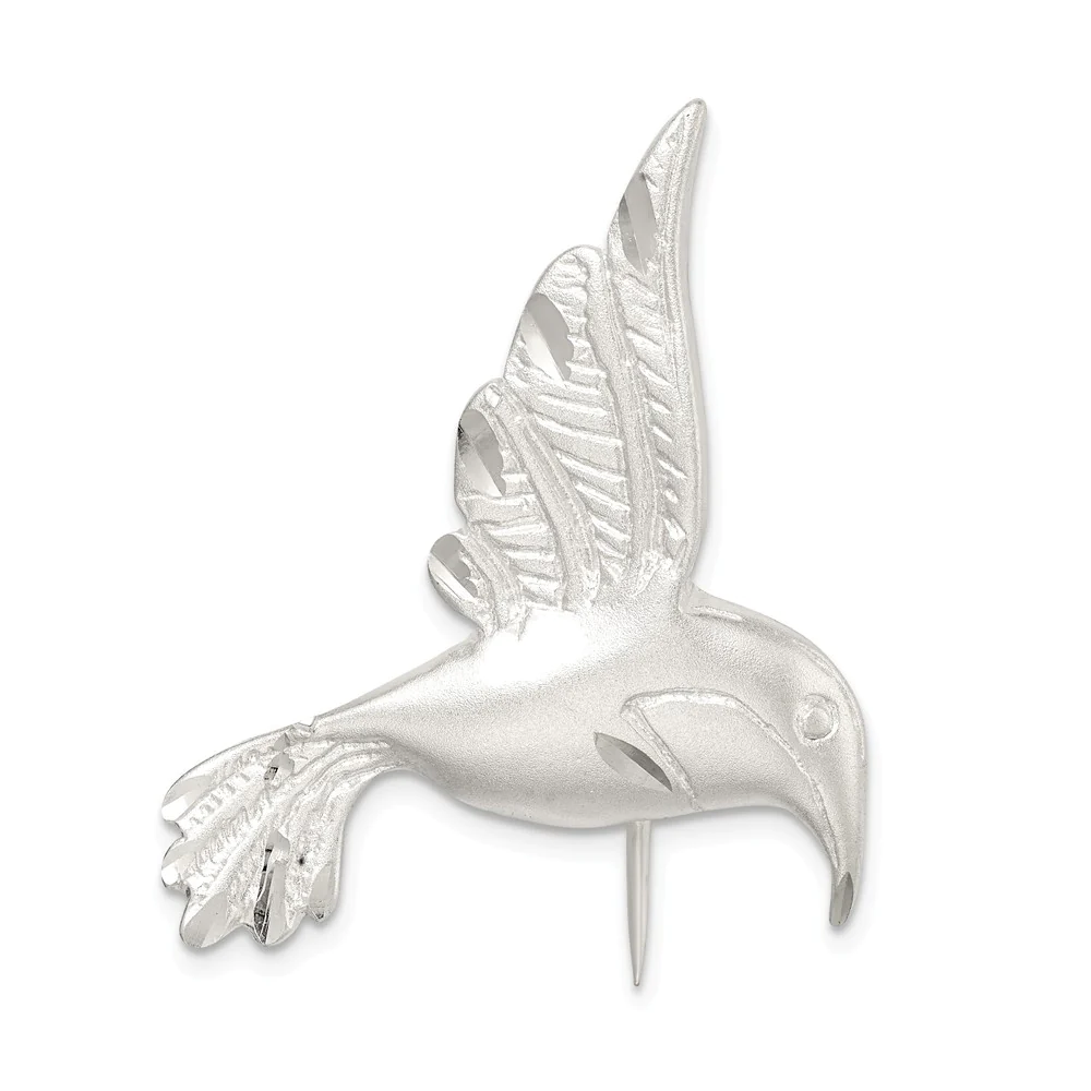 Jewelryweb Sterling Silver Satin Finish Sparkle-Cut Humming Bird Pin