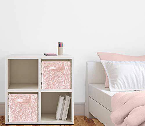 sweet jojo designs pink floral rose foldable fabric storage cube bins boxes organizer toys kids baby childrens - set of 2 - s
