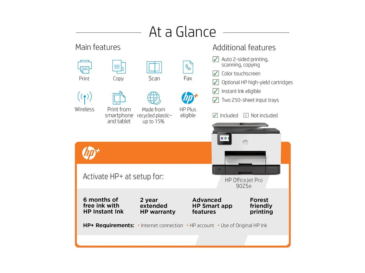 HP OfficeJet Pro 9025e All-in-One Wireless Color Printer, with bonus 6 months free Instant Ink with HP+ (1G5M0A)