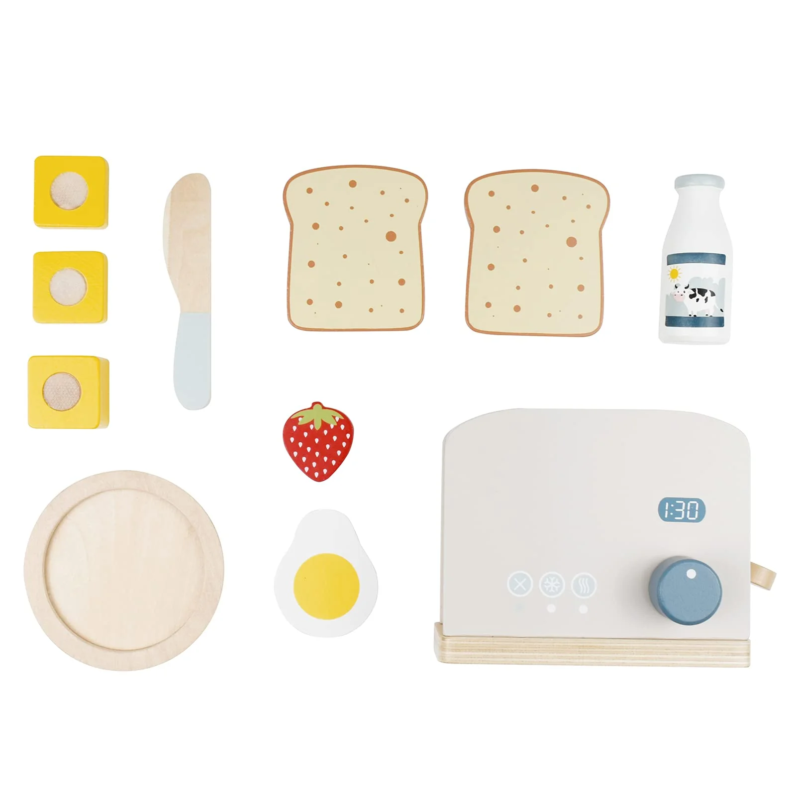 PairPear Pop up Toaster Play Kitchen Playset - Wooden Toy Food 11 Accessories for Kids