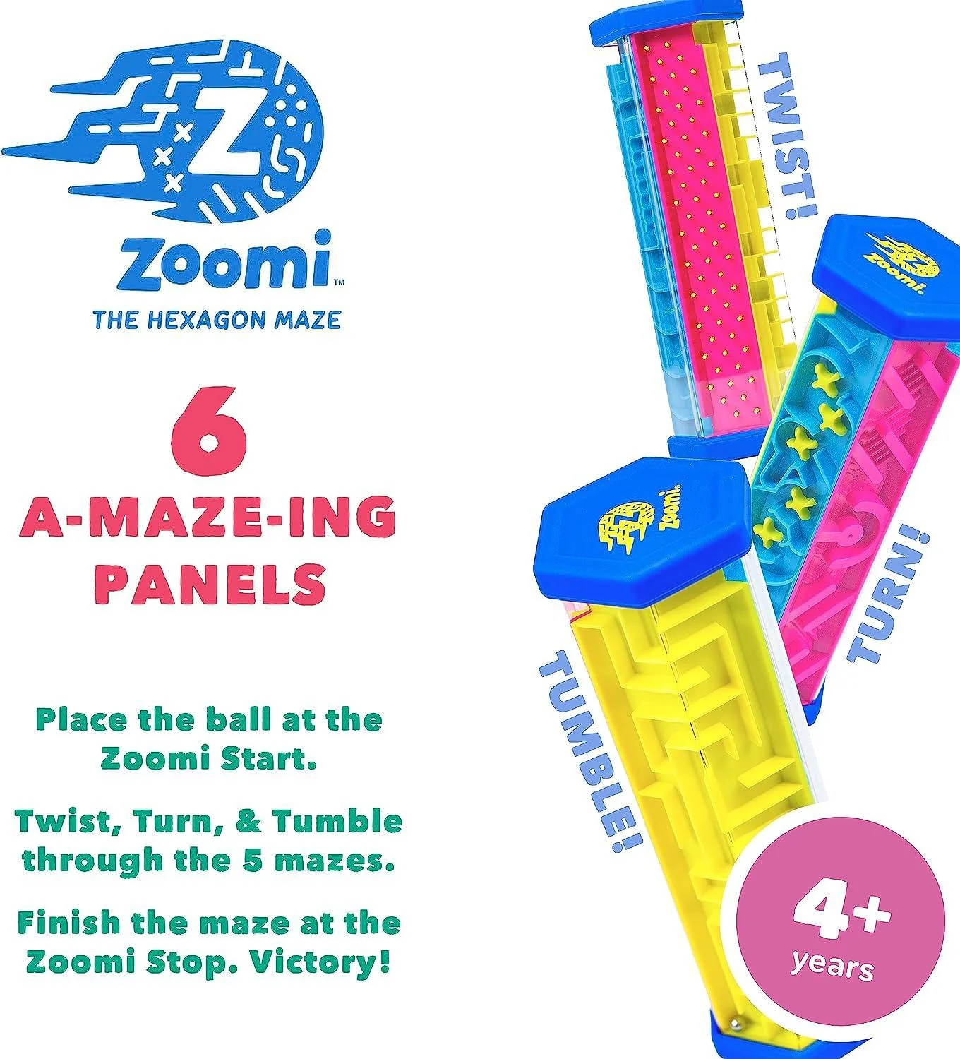 MBI mobi zoomi hexagon maze puzzle game - 3d hexagon maze gravity ball games, brain teaser puzzles, marble maze fidget toy, brain