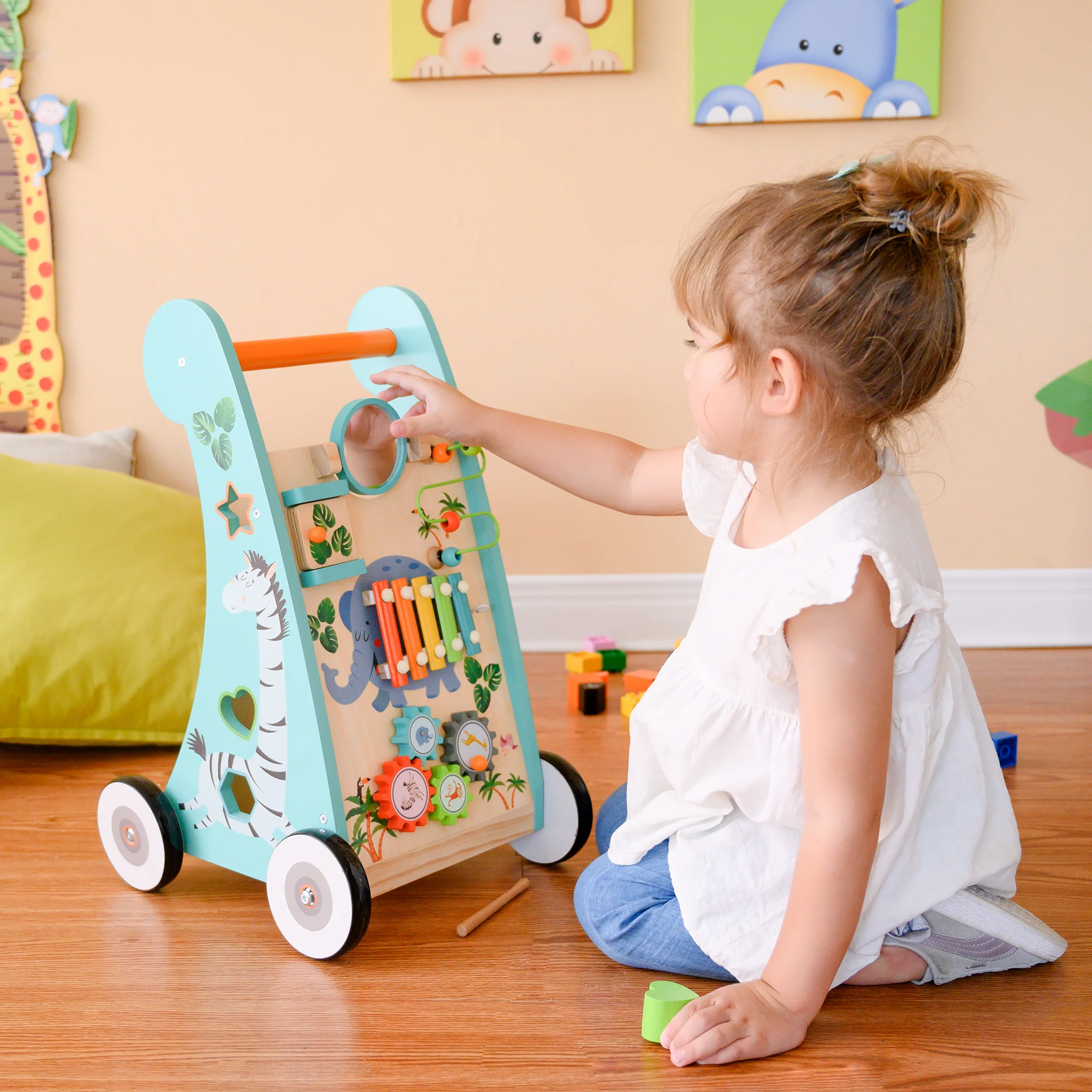 Teamson Kids Wooden Activity Walker Educational Play Musical Walk Toy PS-T0008