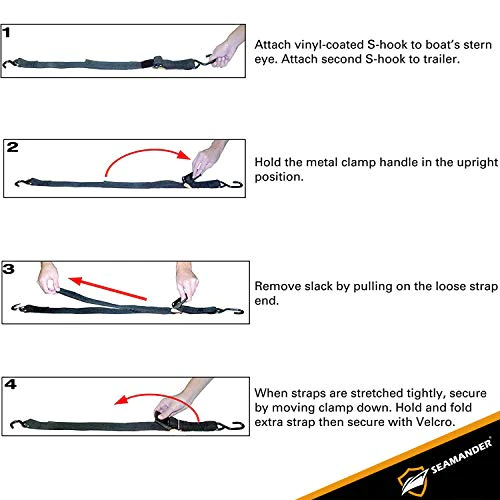 Seamander Marine Boat Trailer 2 inch Trailer Transom Tie-Down Straps (Black, 2-Piece)