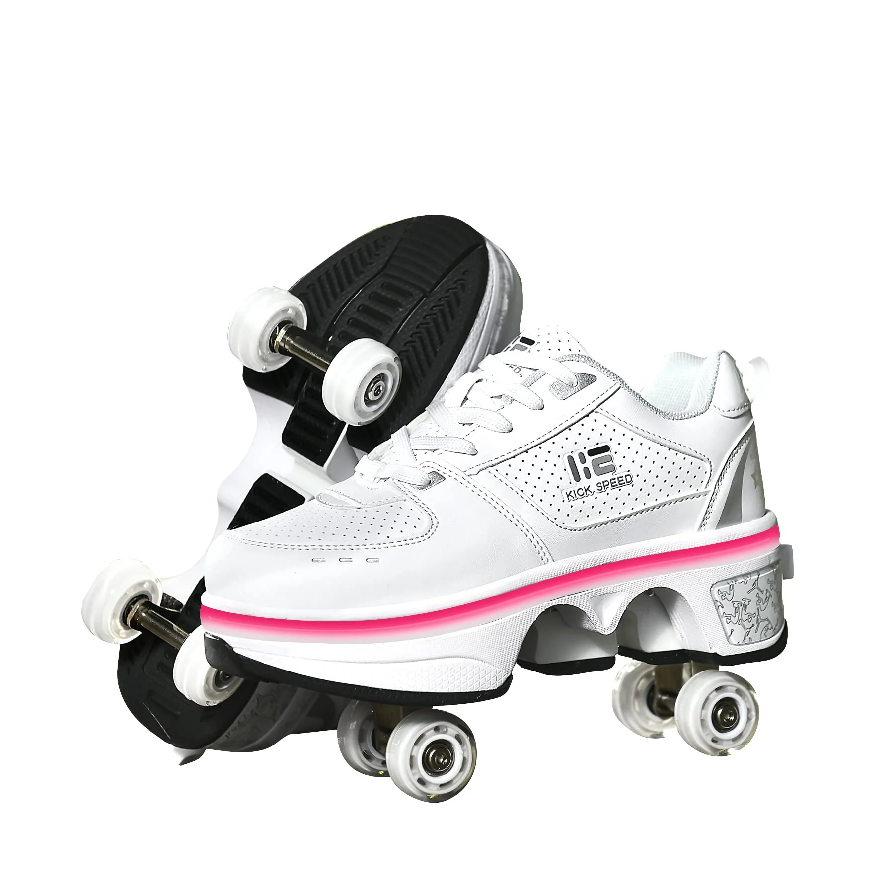 Kofuboke Led Deformation Roller Skate Shoes Double-Row Walking Shoes With Invisible Wheels 2 In 1 Removable Pulley Parkour Skati