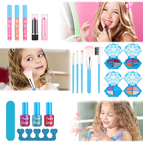 KIZSBRO Kids Makeup Kit for Girls, Real Cosmetic Beauty Set Washable Makeup Kit For Little Girls Princess, Gifts for Toddles Girls Prete