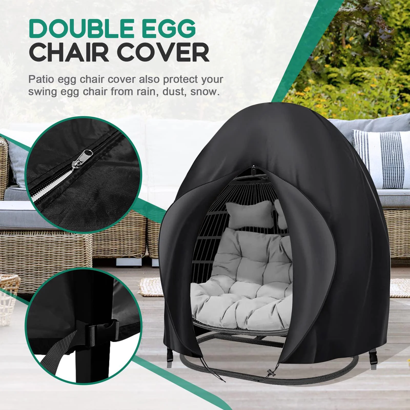 boyspringg patio egg chair cover, 91x80 inches, extra large double egg chair cover for outdoor furniture, heavy duty swing ha