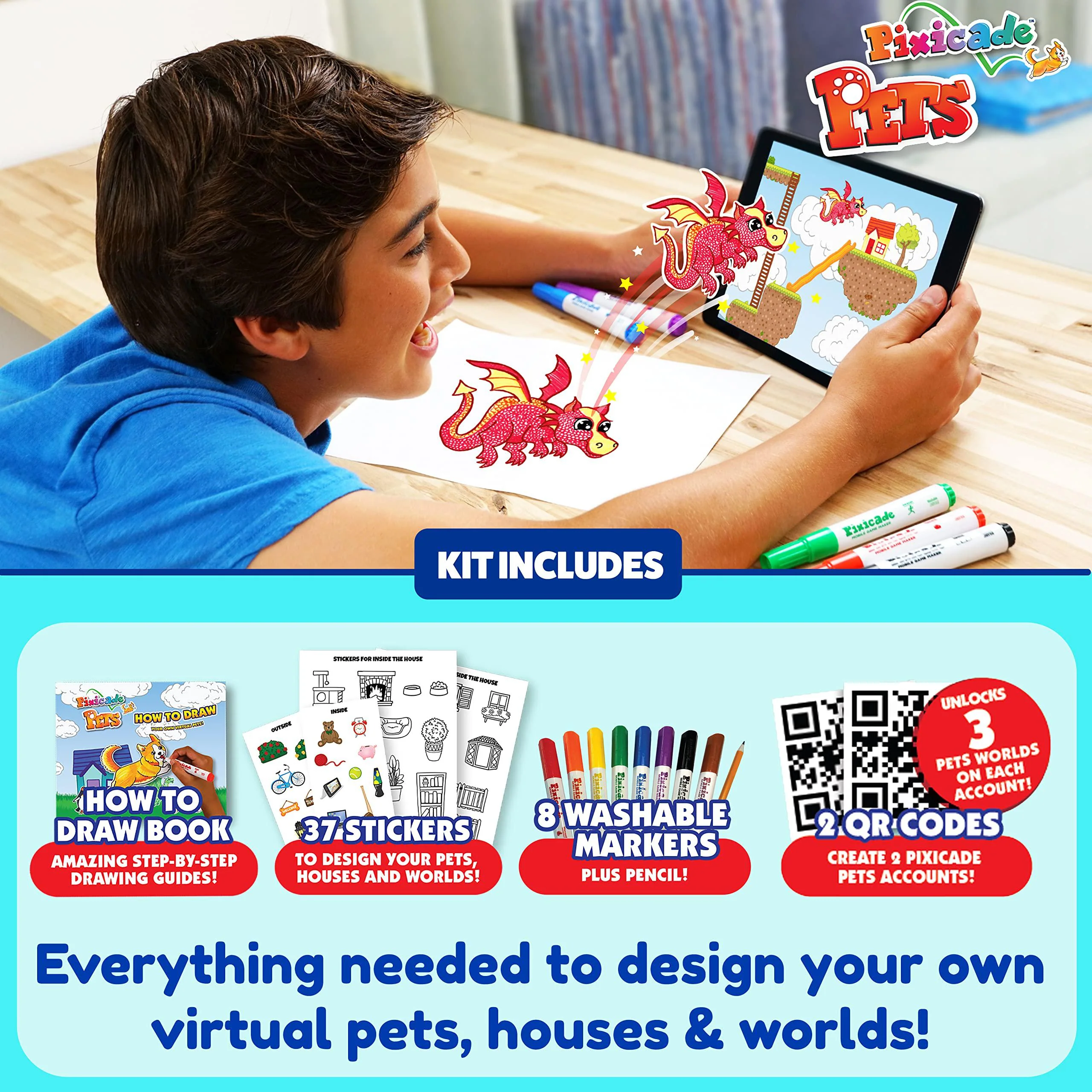 pixicade pets: draw your own pets &a; bring them to life on your mobile device or tablet- create your own virtual pet universe-