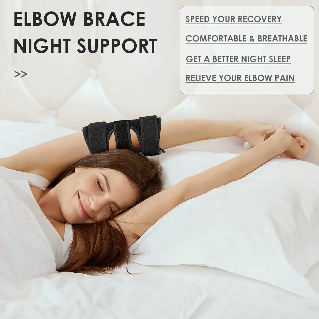 Generic Elbow Brace, 2 Removable Metal Splints for Tendonitis, Elbow Brace for Ulnar Nerve Entrapment, Cubital Tunnel Syndrome, Night E