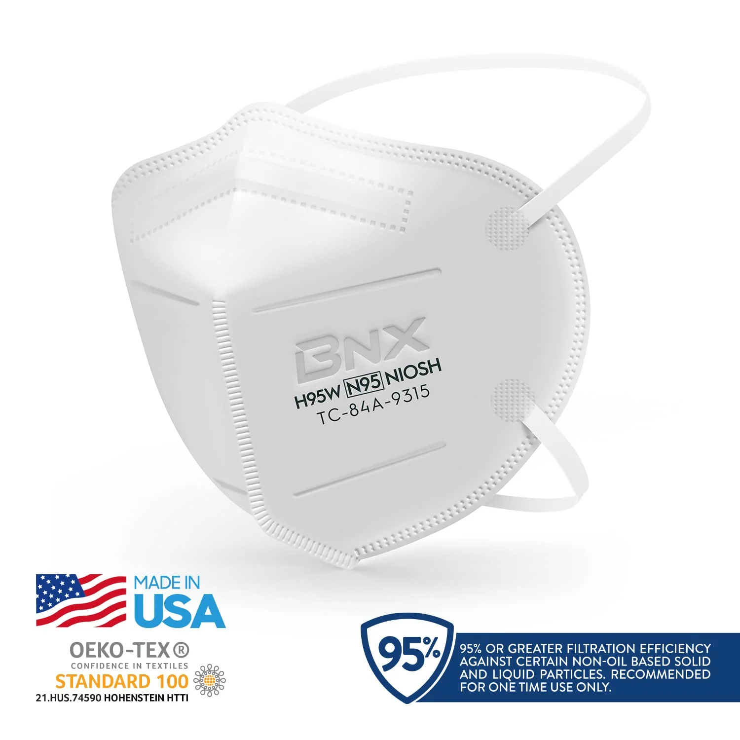 Generic AccuMed BNX N95 Mask NIOSH Certified MADE IN USA Particulate Respirator Protective Face Mask (20-Pack, Approval Number TC-84A-9