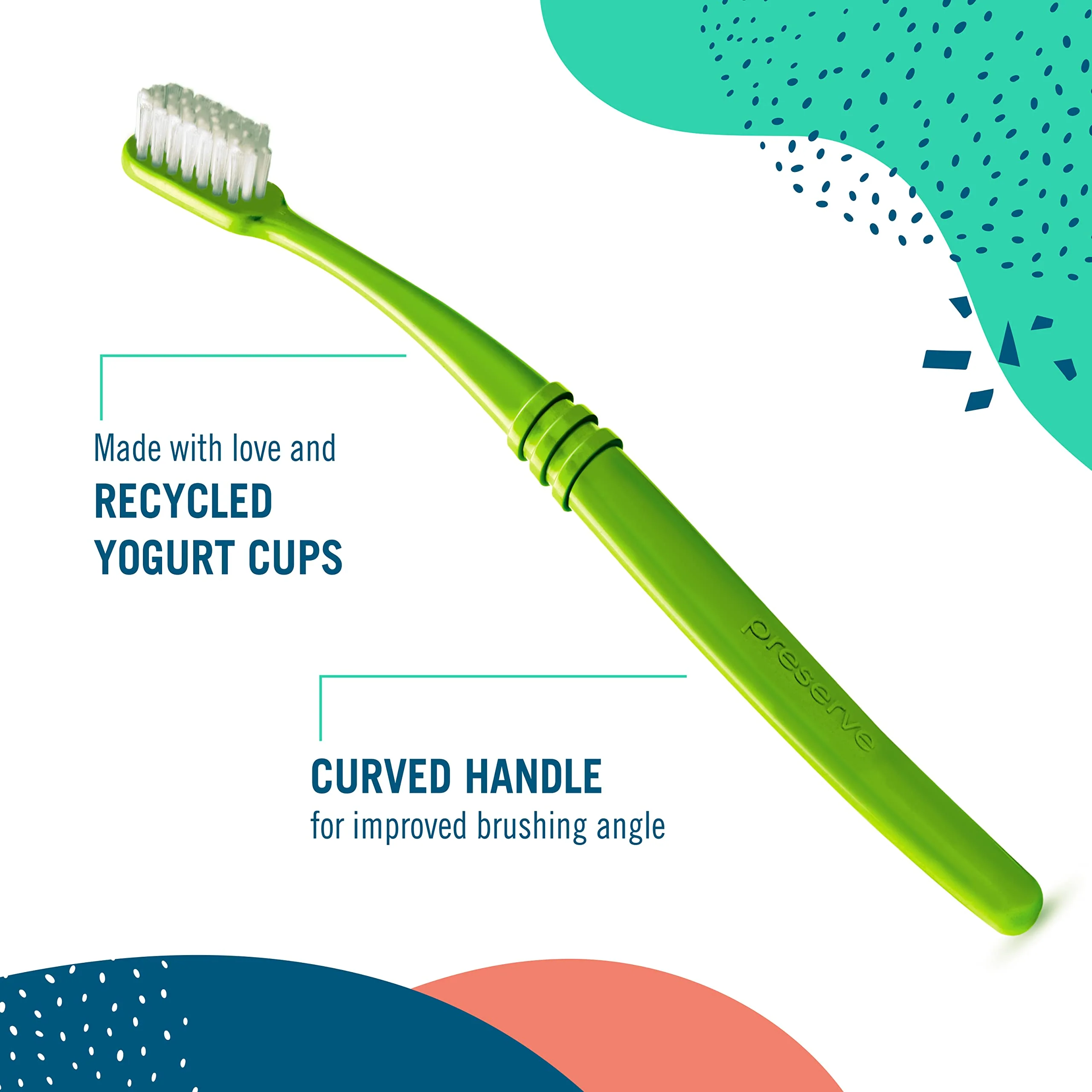 Preserve Eco Friendly Adult Toothbrushes, Made in The USA from Recycled Plastic, Lightweight Package, Ultra Soft Bristles, Color