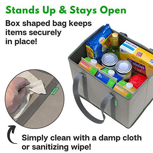 Creative Green Life reusable grocery shopping box bags (3 pack - gray). large, premium quality heavy duty tote bag set with extra long handles &a;