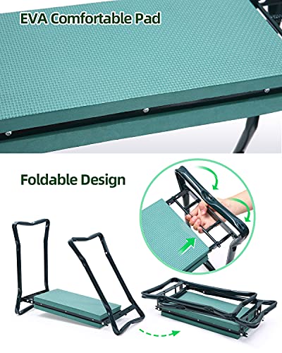 OHUHU Garden Kneeler and Seat with EVA Foam Kneeling Pad, Ohuhu Foldable Garden Stool Bonus 2 Tool Pouches, 2-in-1 Heavy Duty Portable
