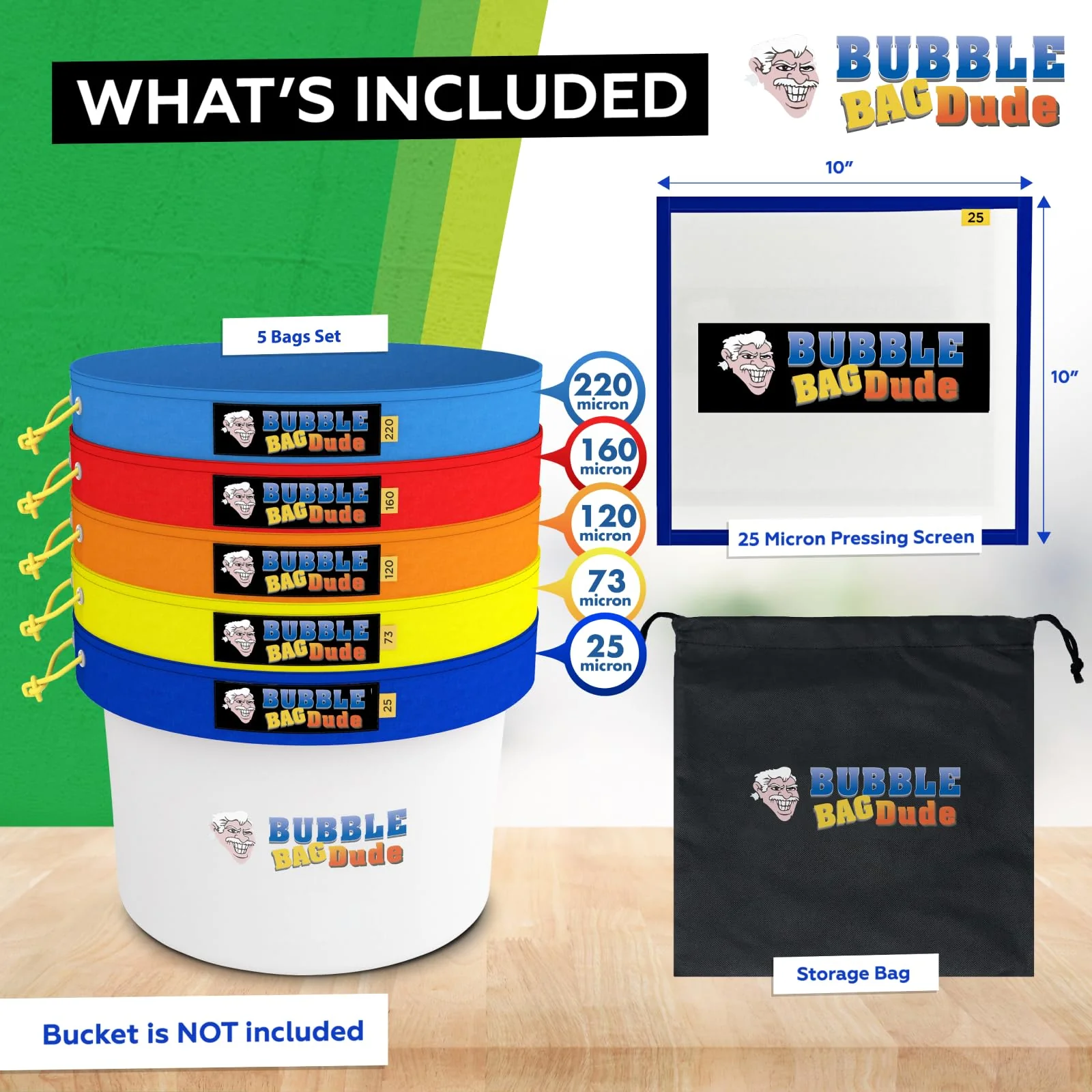 BUBBLEBAGDUDE Bubble Bags 5 Gallon 5 Bags Set - Herbal Ice Bubble Bag Essence Extractor Kit - Plant &a; Herb Extraction Bubble Bag