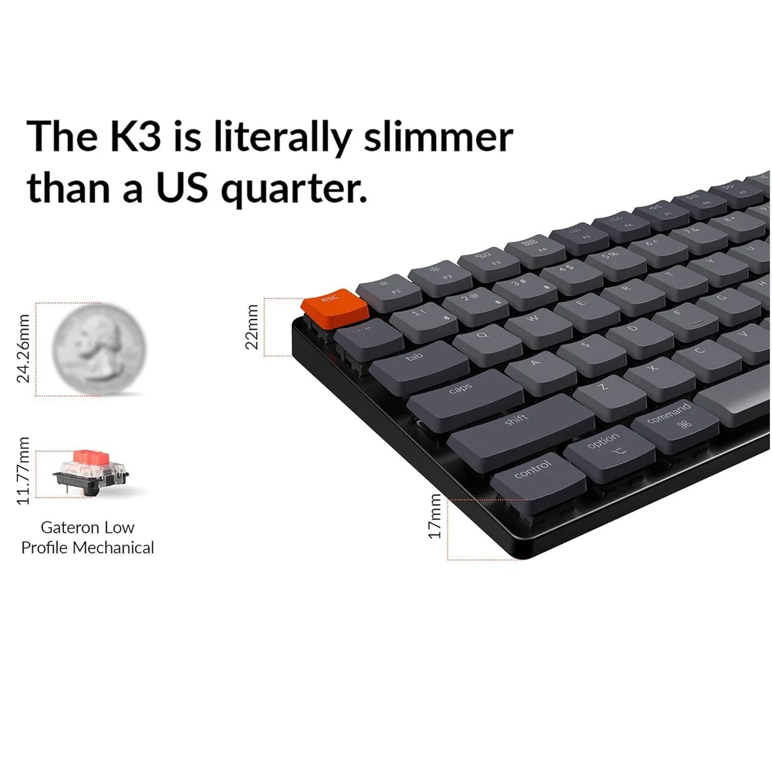 Zell Electronics Zell K3 Version 2, 84 Keys Ultra-Slim Wireless Bluetooth/Usb Wired Mechanical Keyboard With White Led Backlit, Low-Profile Ga…
