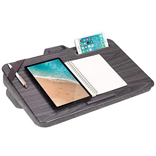 lapgear elevation lap desk with booster cushion -gray woodgrain - fits up to 17.3 inch laptops - style no. 87965