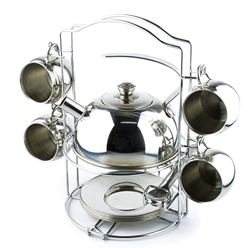 Timy Play Tea Party Set 14pcs for Girls, BPA Free Stainless Steel Teapot Pretend Kitchen Toys