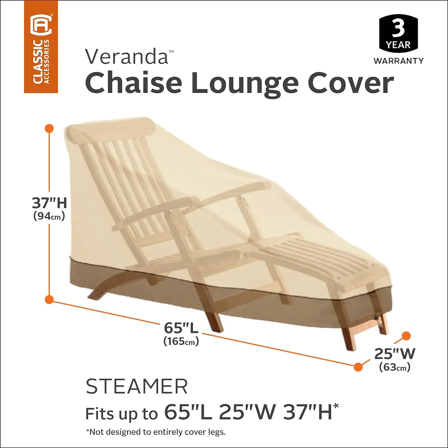 Classic Accessories 55-583-141501-00 Veranda Steamer Chaise Deck Chair Cover