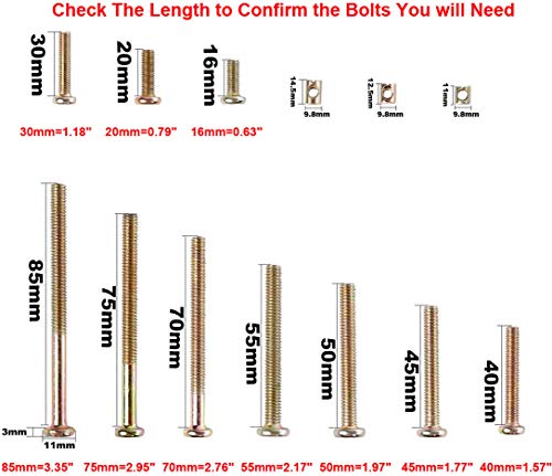 woopais Crib Screws and Bolts Replacement Hardware Kit - Baby Bed Screws 85mm 75mm 70mm 55mm 50mm 45mm 40mm 30mm 20mm 16mm M6 Replacemen
