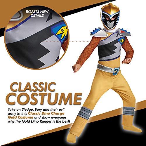 Disguise Gold Power Rangers Costume for Kids. Official Licensed Gold Ranger Dino Charge Classic Power Ranger Suit with Mask for Boys &a; Gi