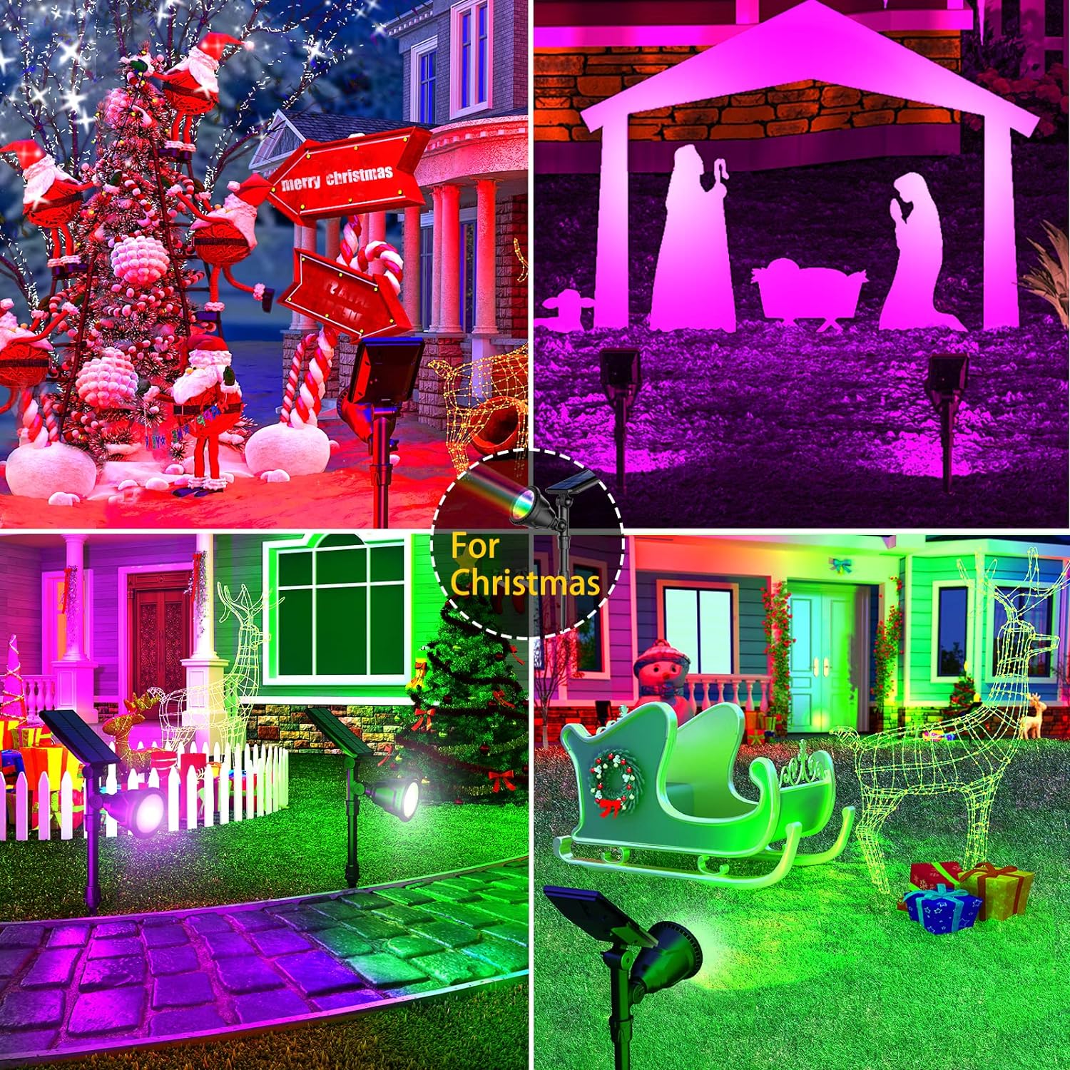 ROSHWEY Solar Outdoor Lights Waterproof, 9 Lighting Modes Halloween Christmas Lights Solar Garden Lights Colored Landscape Spotlights S
