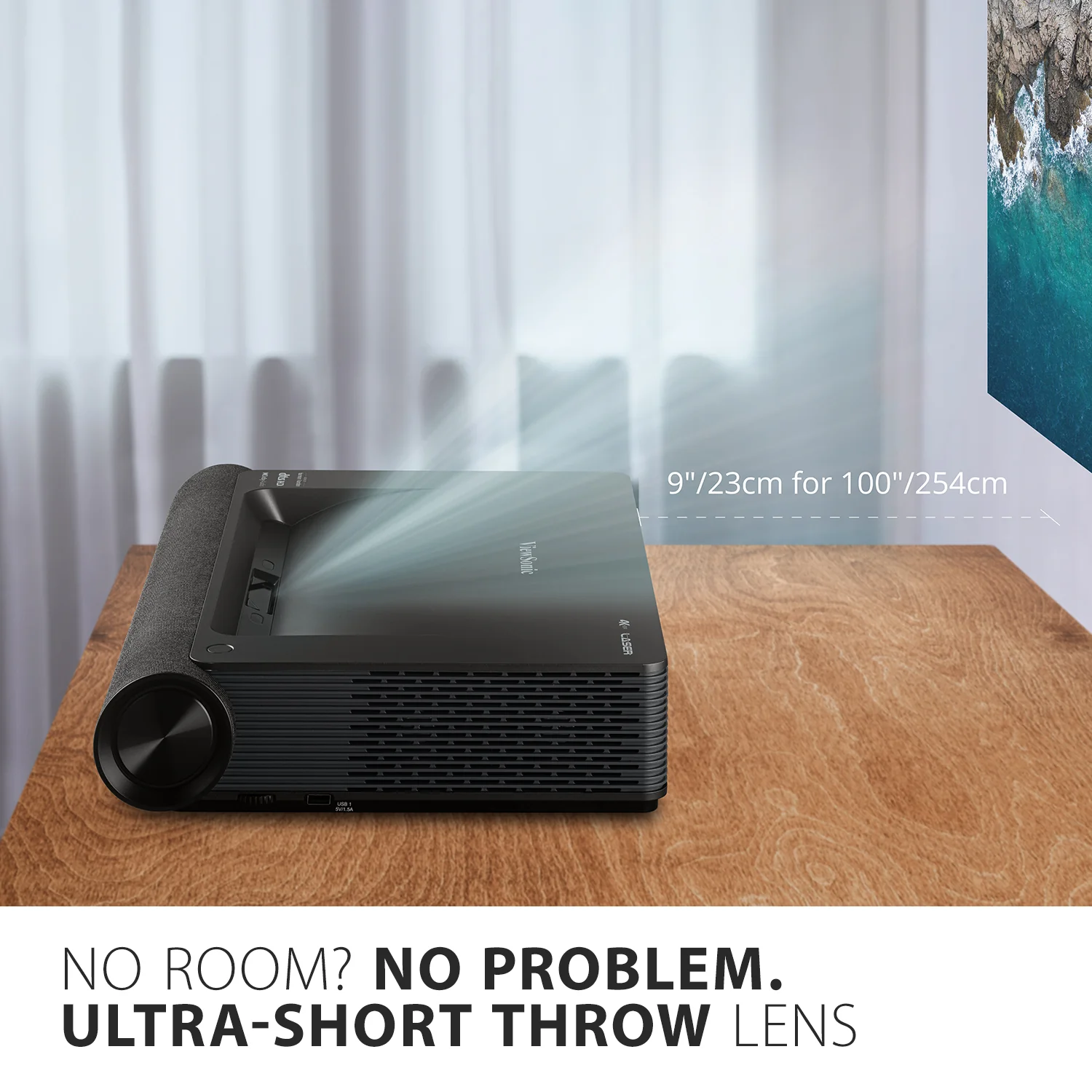 ViewSonic X2000B-4K Ultra Short Throw 4K UHD Laser Projector with 2000 Lumens, Wi-Fi Connectivity, Cinematic Colors, Dolby and