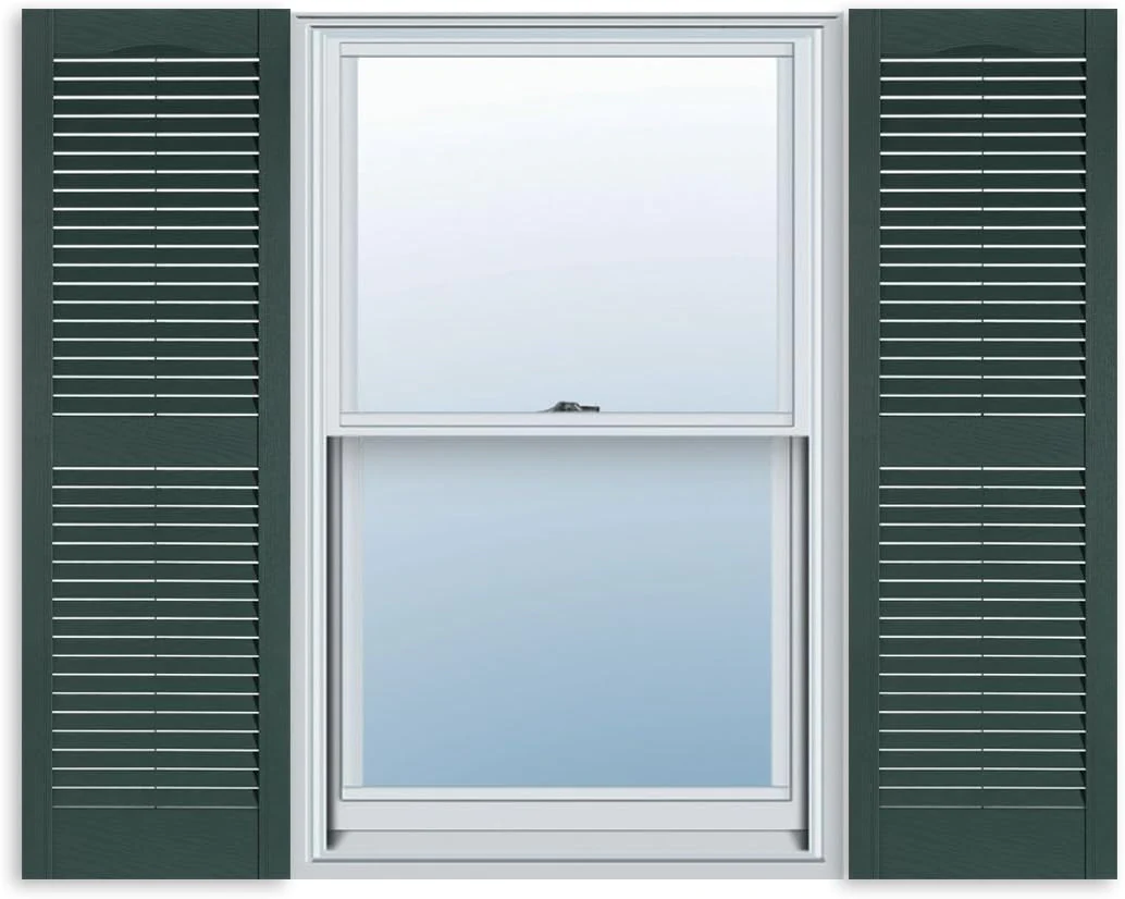 Perfect Shutters, Inc. 15 Inch x 47 Inch Standard Louver Exterior Vinyl Window Shutters, Black (Pair)