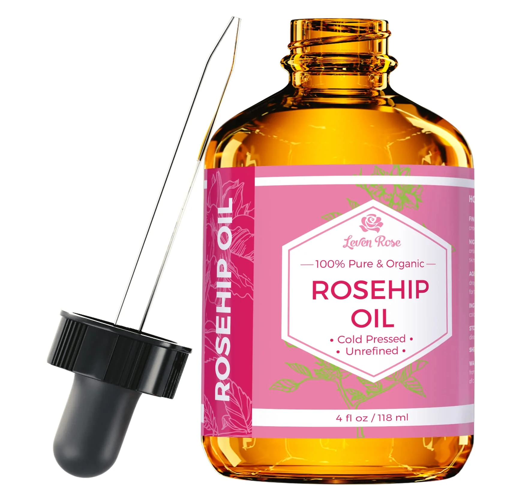 Leven Rose Rosehip Seed Oil, 100% Pure Organic Unrefined Cold Pressed Anti Aging Rose Hip Moisturizer for Hair Skin &a; Nails, 4 F