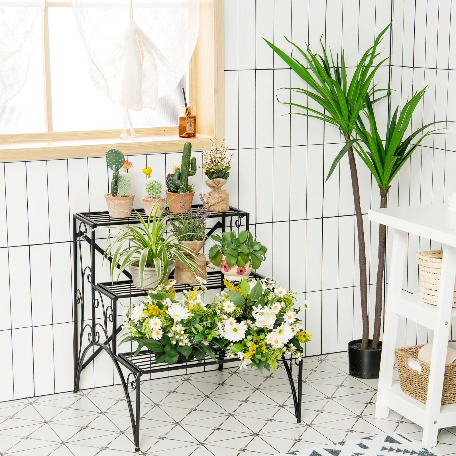 Costway 3 Tier Stair Style Metal Plant Stand Garden Shelf Flower Pot Display Rack