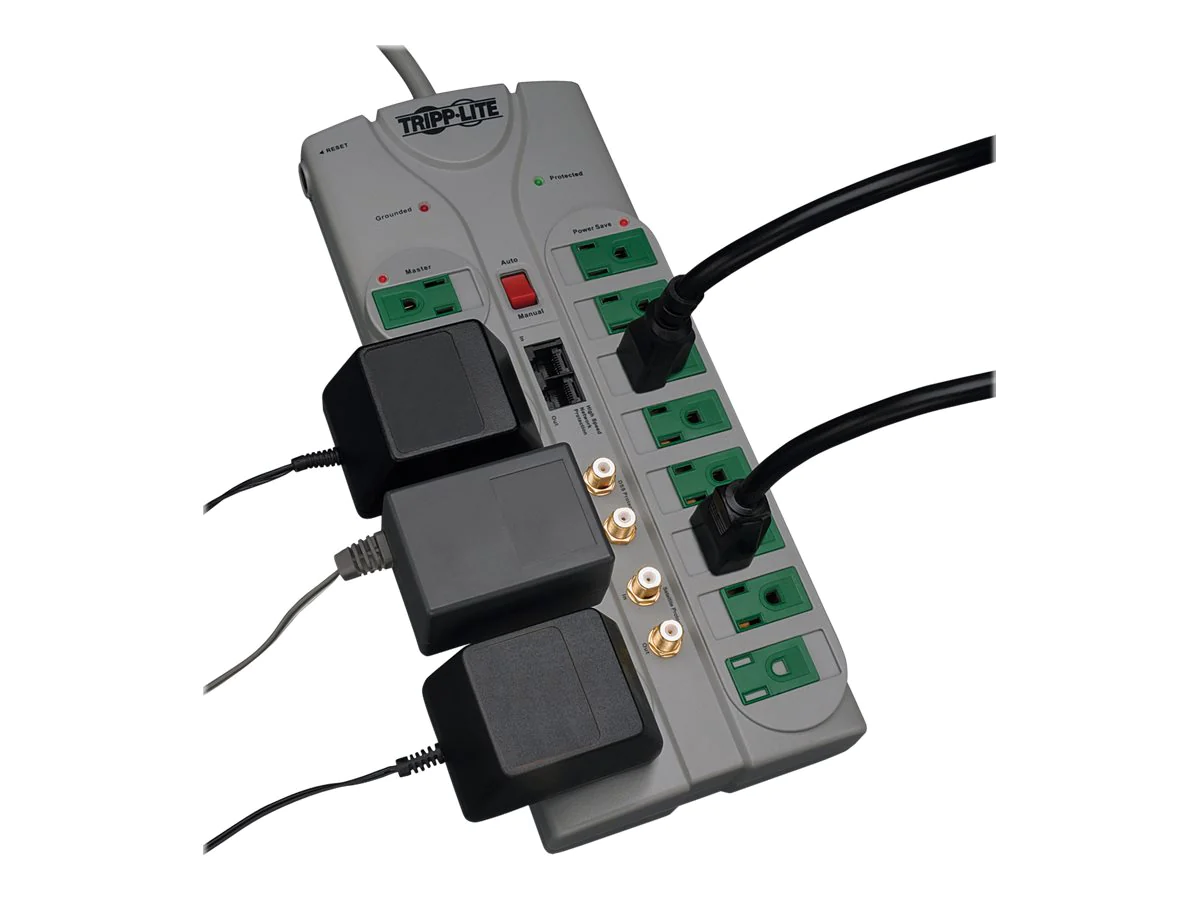 Tripp Lite 12 Outlet (8 Energy Saving) Surge Protector Power Strip, 10ft Cord, Right-Angle Plug, Lifetime Warranty &a; $250,000 IN