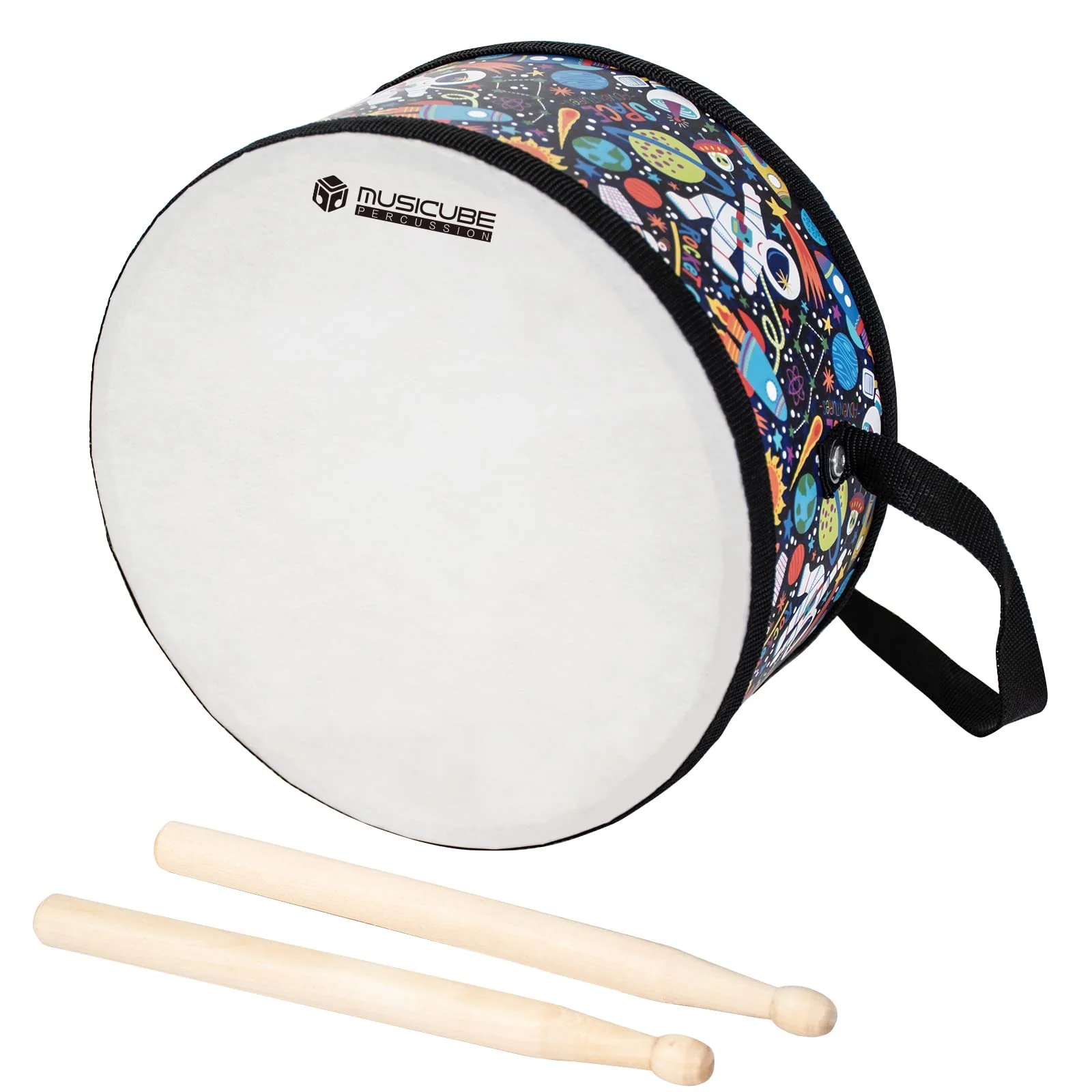 MUSIcUBE Kids Drum Set 8-Inch Wooden Drum Toys with an Adjustable Strap and 2 Drumsticks Educational Baby Musical Toys Drum Sens