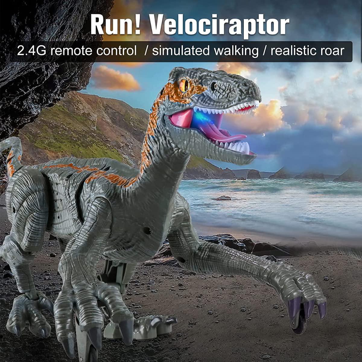 Liberty Imports remote control dinosaur toys for kids 8-12, rc velociraptor robot toys 2.4ghz walking large electronic pet robo dino with lig