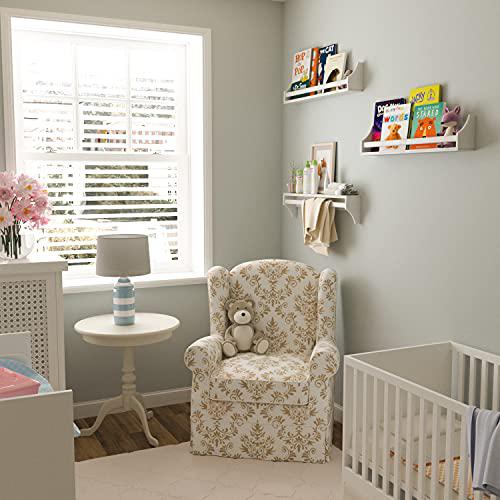 BGT nursery dcor wall shelves - 3 shelf set - white long crown molding floating bookshelves for baby &a; kids room, book organizer