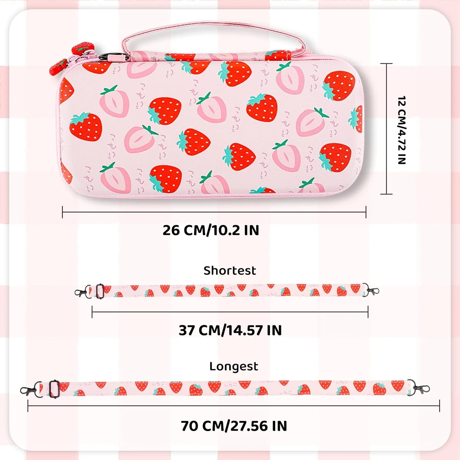GCP Products Strawberry Theme Carrying Case Set For Nintendo Switch Oled, Cute Accessories Bundle For Switch Oled With Tpu Protective Shel…