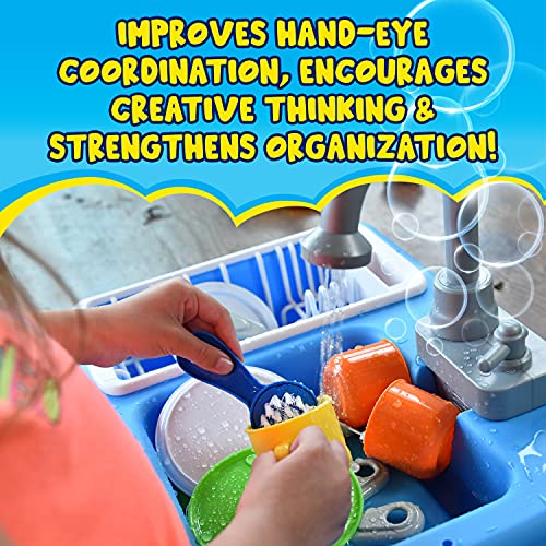 Sunny Days Entertainment Kitchen Sink Play Set with Running Water – 20 Piece Pretend Play Toy for Boys and Girls | Kids Kitchen