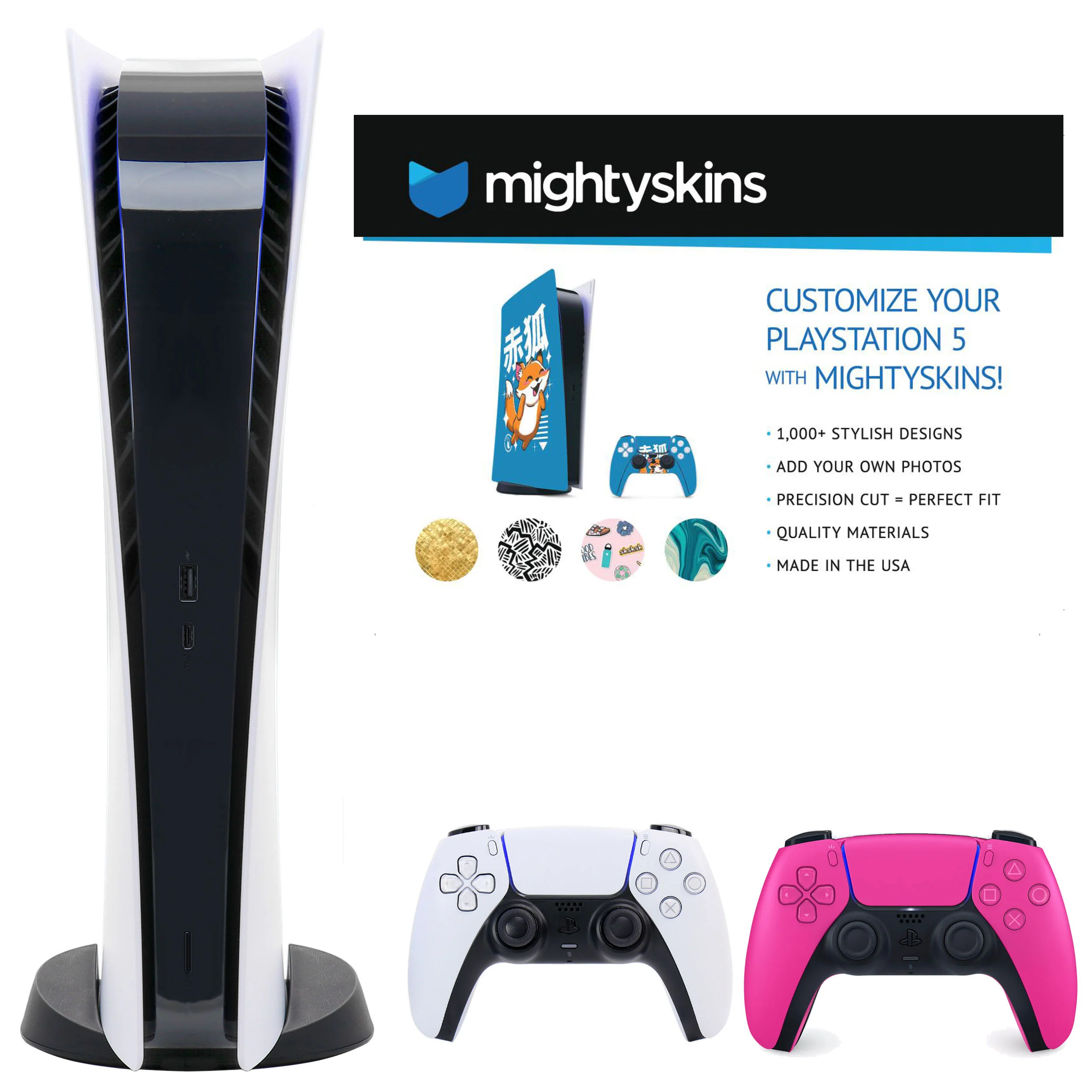 Sony PS5 Digital Console with Extra Pink Dualsense Controller and Dual Charging Dock