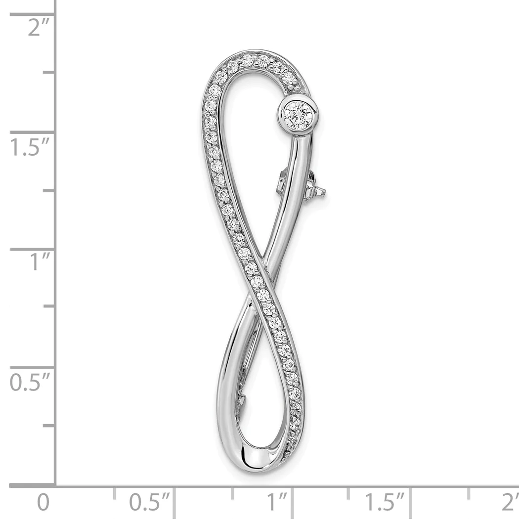 Jewelryweb 12.13mm Sterling Silver Rhodium-plated Cubic Zirconia Infinity Symbol Pin Brooch
