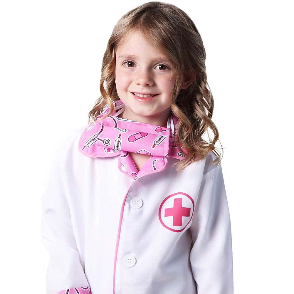 Storybook Wishes Kids Doctor Coat &a; Face Mask for Kids Doctor Costume | Doctor Dress Up for Kids | Pink and White - Size 6-8
