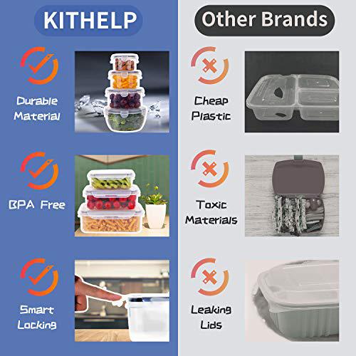 KITHELP 28 pieces food storage containers w/lids extra large, freezer containers for food bpa-free meat fruit vegetables plastic cont
