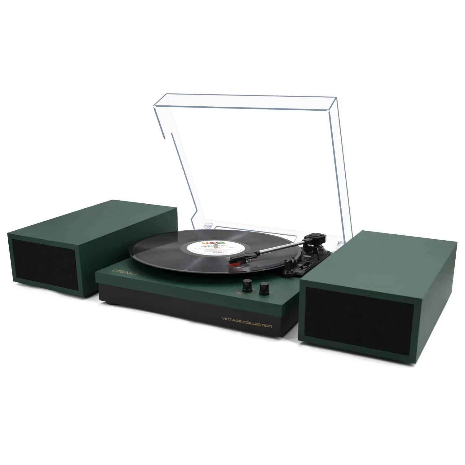 LP&a;No.1 Bluetooth Turntable with Stereo Bookshelf Speakers, Retro Record Player with Wireless Playback, 3 Speed Belt-Drive Vinta