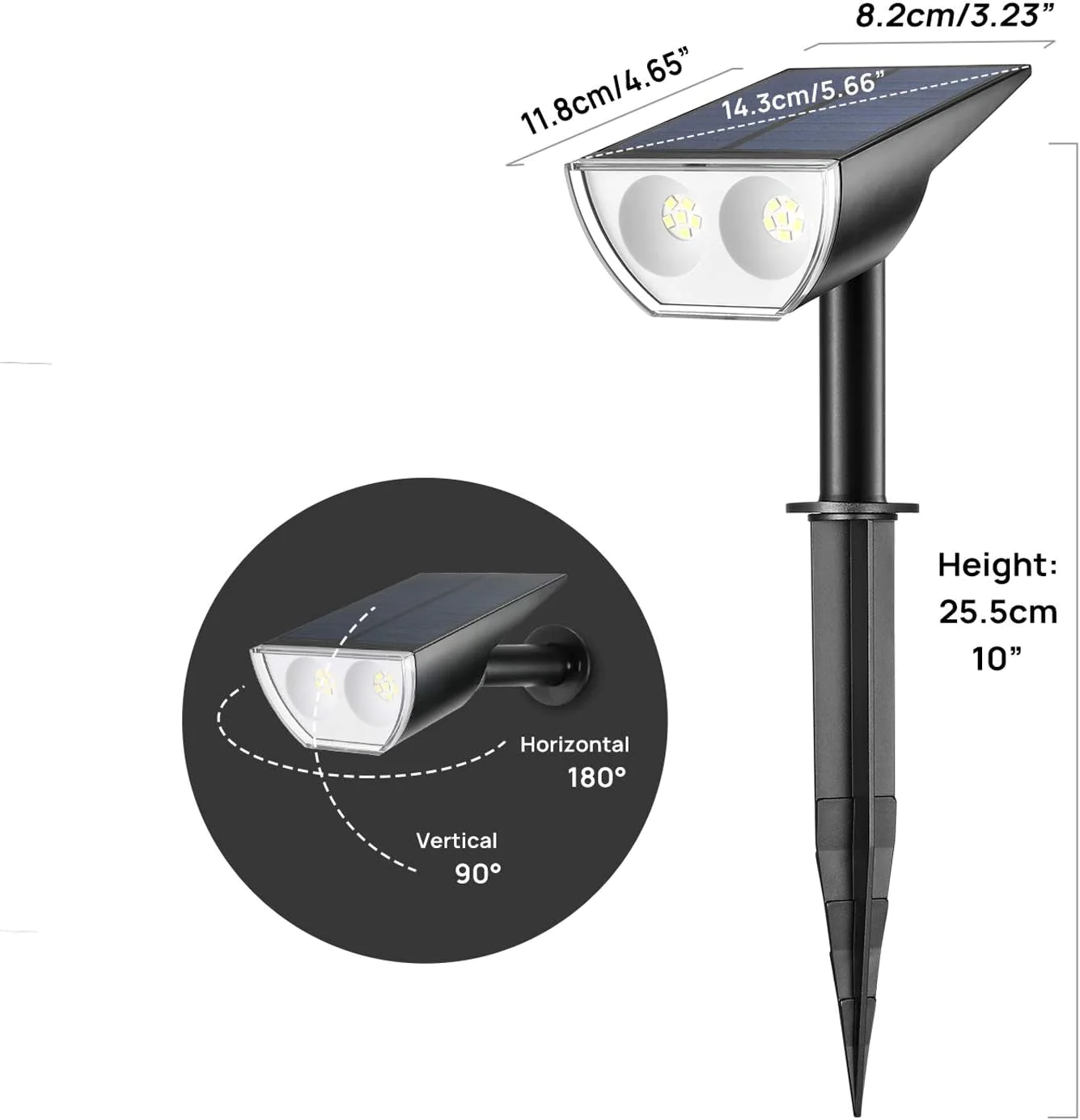linkind StarRayS 12 LEDs Landscape Solar Spotlights, 350LM 6500K Daylight White, Outdoor Solar Powered Garden Lights, Dusk-to-Dawn IP67