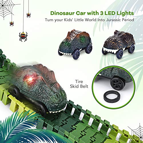 TOYK Dinosaur Toys,Create A Dinosaur World Road Race,Flexible Track Playset and 2 pcs Cool Dinosaur car for 3 4 5 6 Year &a; Up Old boy