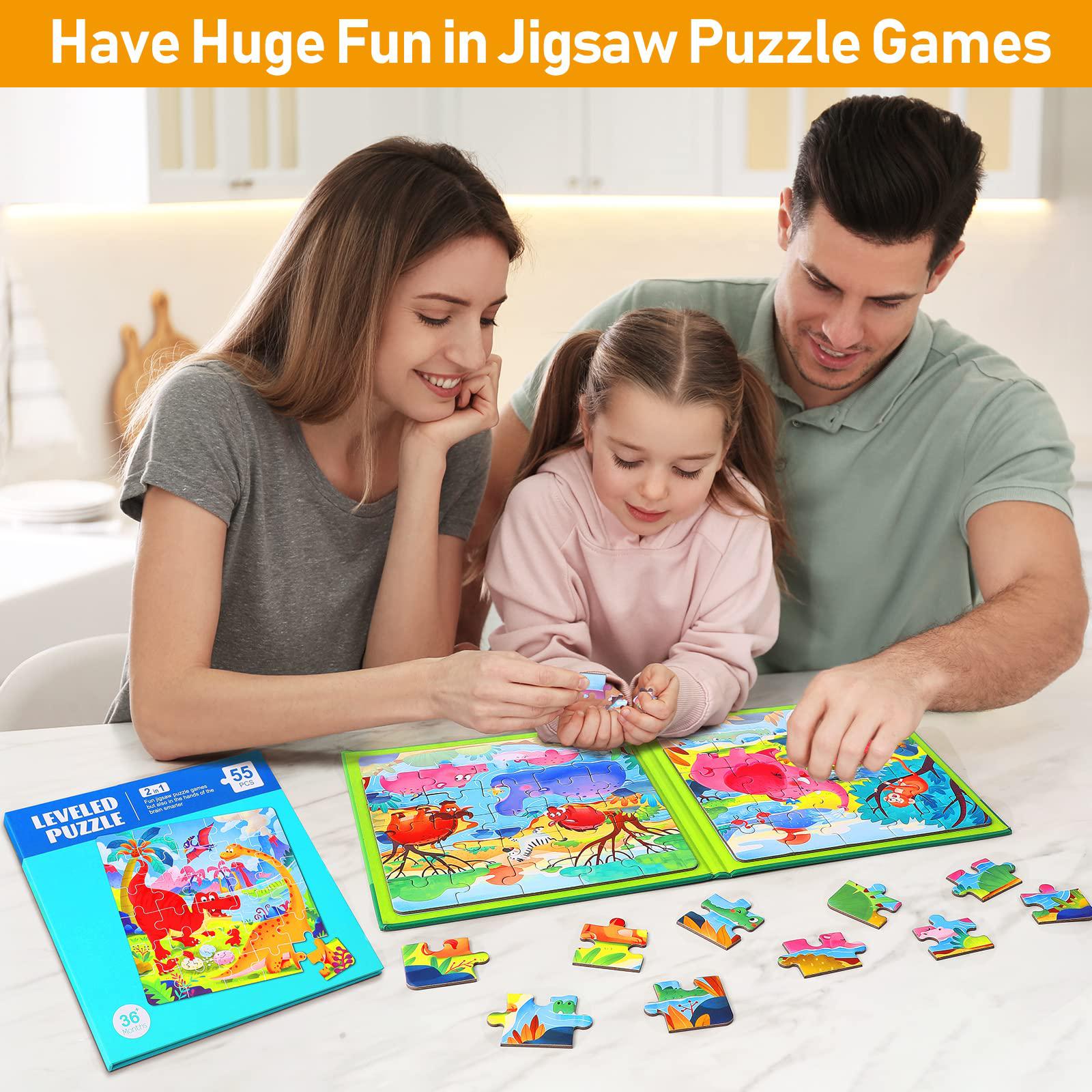 Hieoby magnetic puzzles for kids ages 3-5, two-book set, dinosaur animal jigsaw puzzle magnet books travel games montessori preschoo