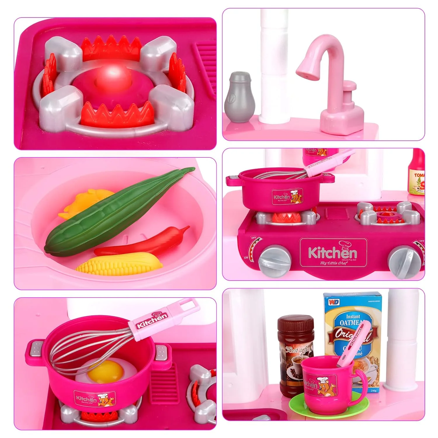 Great Choice Products Little Chef’ Kitchen Play Set With 30 Accessories, Light And Sound Features (Pink)