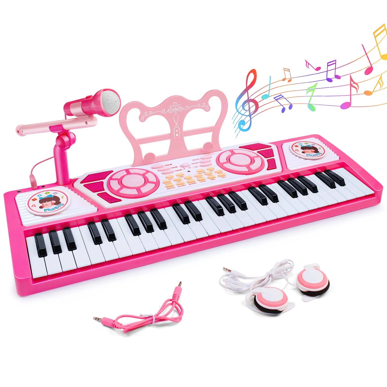 love&a;mini Kids Piano Toys for Girls Gifts - 49 Keys Portable Piano Keyboards Multifunctional Educational Musical Instrument Toy with Micro