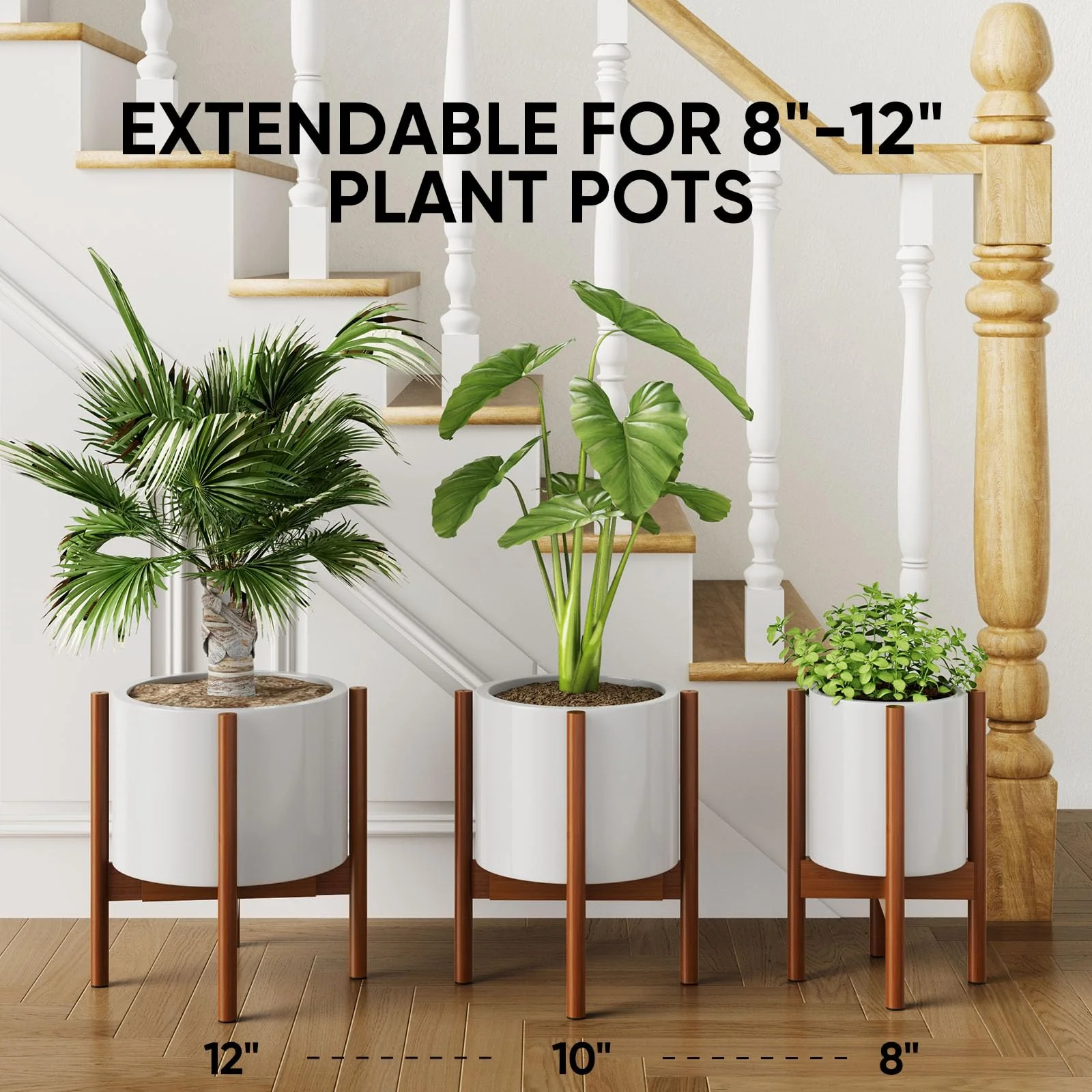 MUDEELA Adjustable Bamboo Plant Stand 8 to 12 Inches, Single Floor Stand for Indoor Plants, Dark Brown Planter Stand, Pot Plant