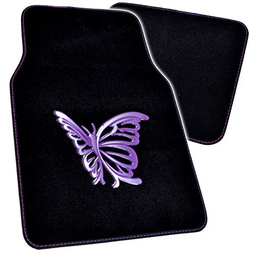 BDK Purple White Butterfly Design Carpet Car Floor Mats for Auto Van Truck SUV-4 Pieces Front &a; Rear Full Set with Rubber Backin