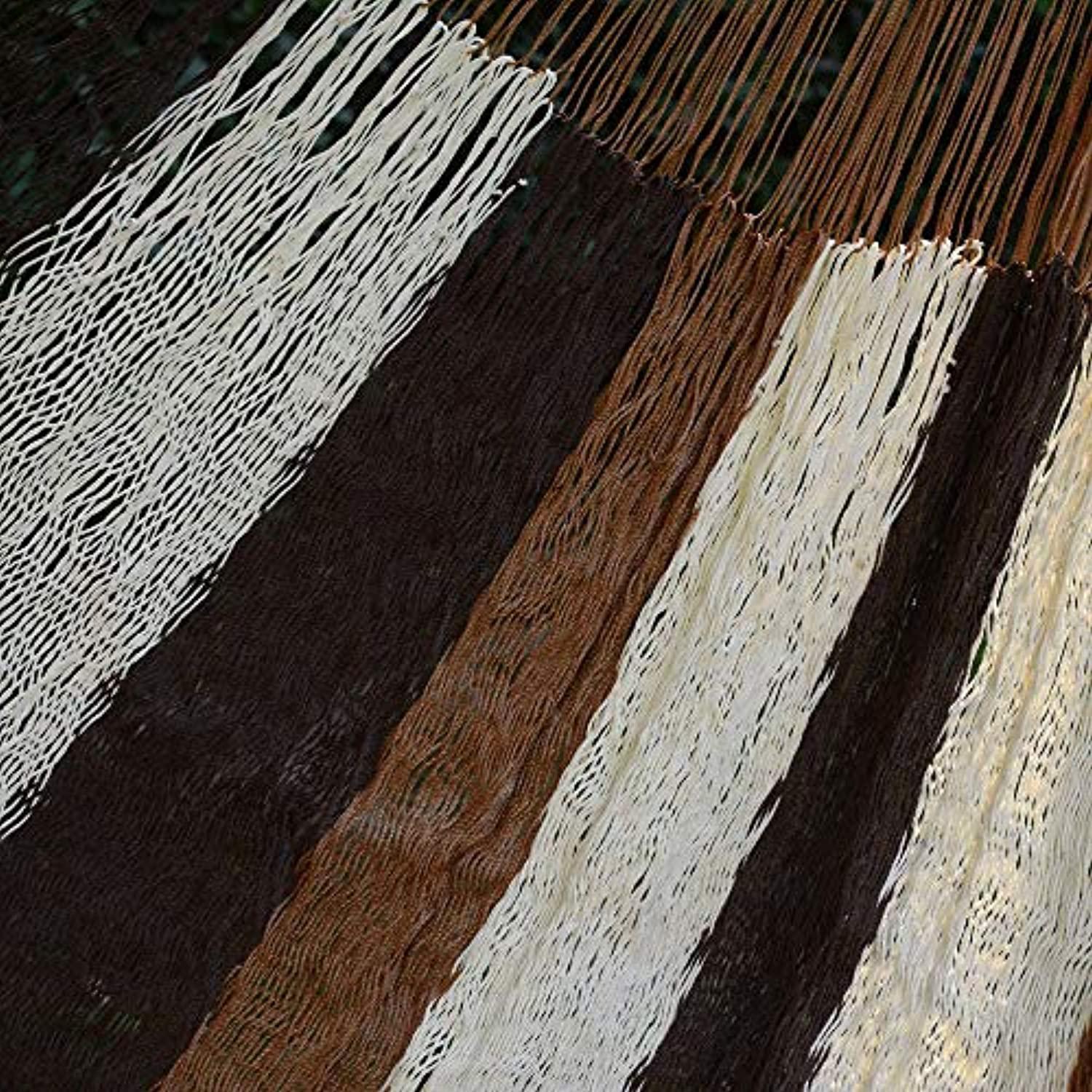 novica earthtone brown white hand woven nylon mayan 1 person rope hammock with hanging accessories, coffee and chocolate&s; (si